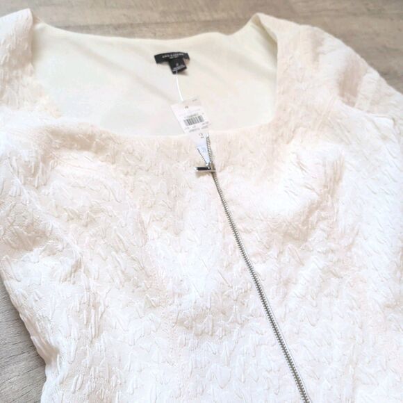 Ann Taylor Zip Front Short Sleeve Dress Size 2 Petite NWT Antique White Color - Picture 10 of 11